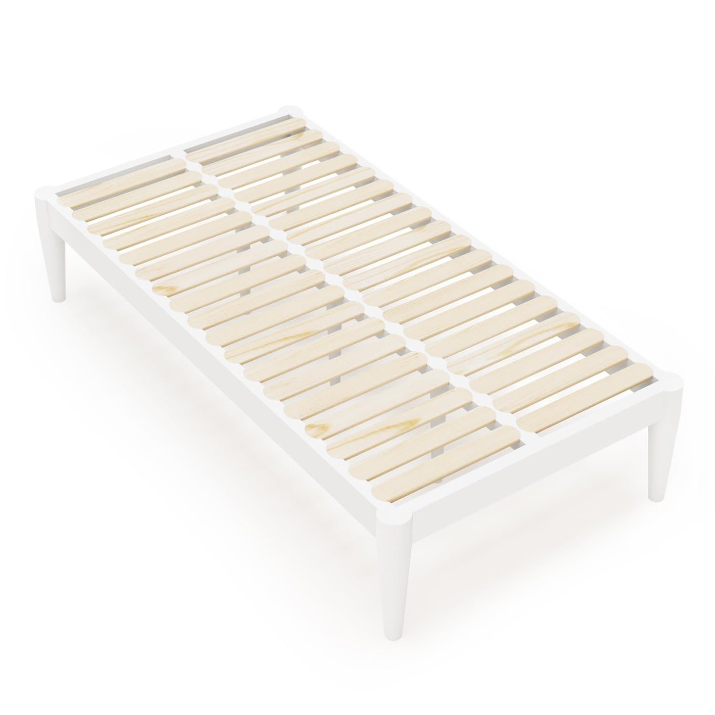 IOTXY Twin Platform Bed Frame - Solid Wood 16-Inch Height Mattress Foundation Base with Densely Slats and Heavy-Duty Support Legs, No Box Spring Needed, White