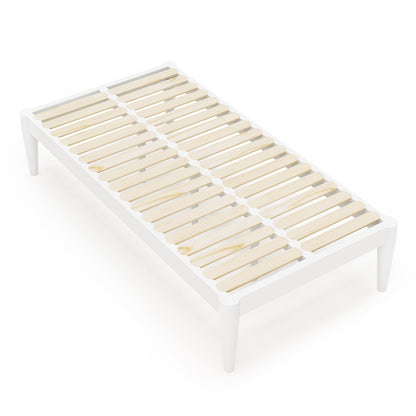IOTXY Twin Platform Bed Frame - Solid Wood 16-Inch Height Mattress Foundation Base with Densely Slats and Heavy-Duty Support Legs, No Box Spring Needed, White