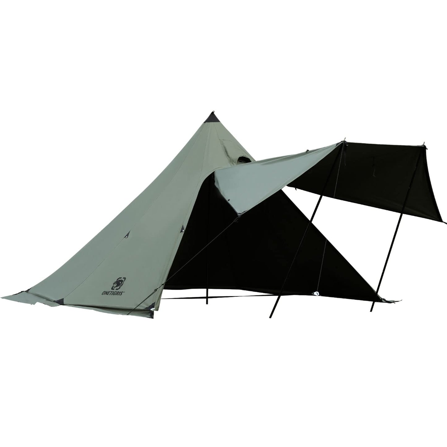 OneTigris Northgaze Canvas Hot Tent with Stove Jack, Wind-Proof Flame-Retardant, Durable 4 Season Camping Pyramid Teepee Tent for 2-4 Person (OD Green)