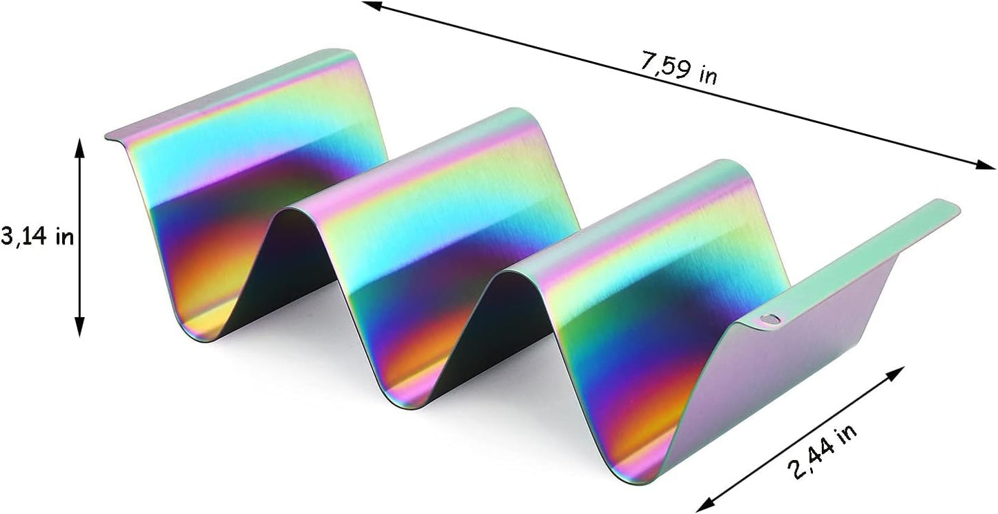 ARTTHOME. Taco Holder Set of 4 Titanium Plated – Taco Stand for 3 Tacos, Soft Taco Shell Holder, Vibrant Tray for Tacos, Burritos, Nachos & Fajitas – Sturdy & Stylish Design (AT-2021419-TH-2)