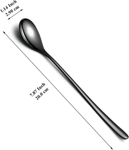 Black Long Handle Iced Tea Spoon Set of 12 Pieces, Titanium Plating Black Stainless Steel Teaspoons, Dishwasher Safe