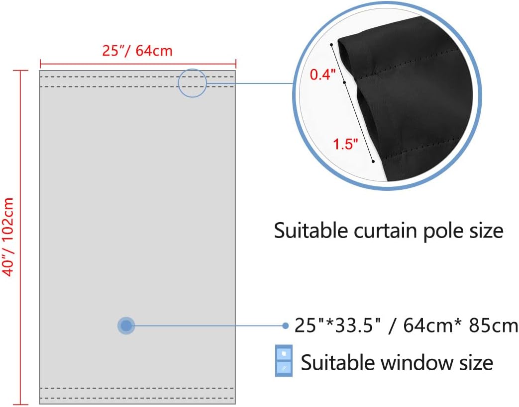 PiccoCasa Blackout French Door Curtain Panel - Solid Blackout Door Curtain Drapery with Tiebacks - 1 Panel Black W25 x