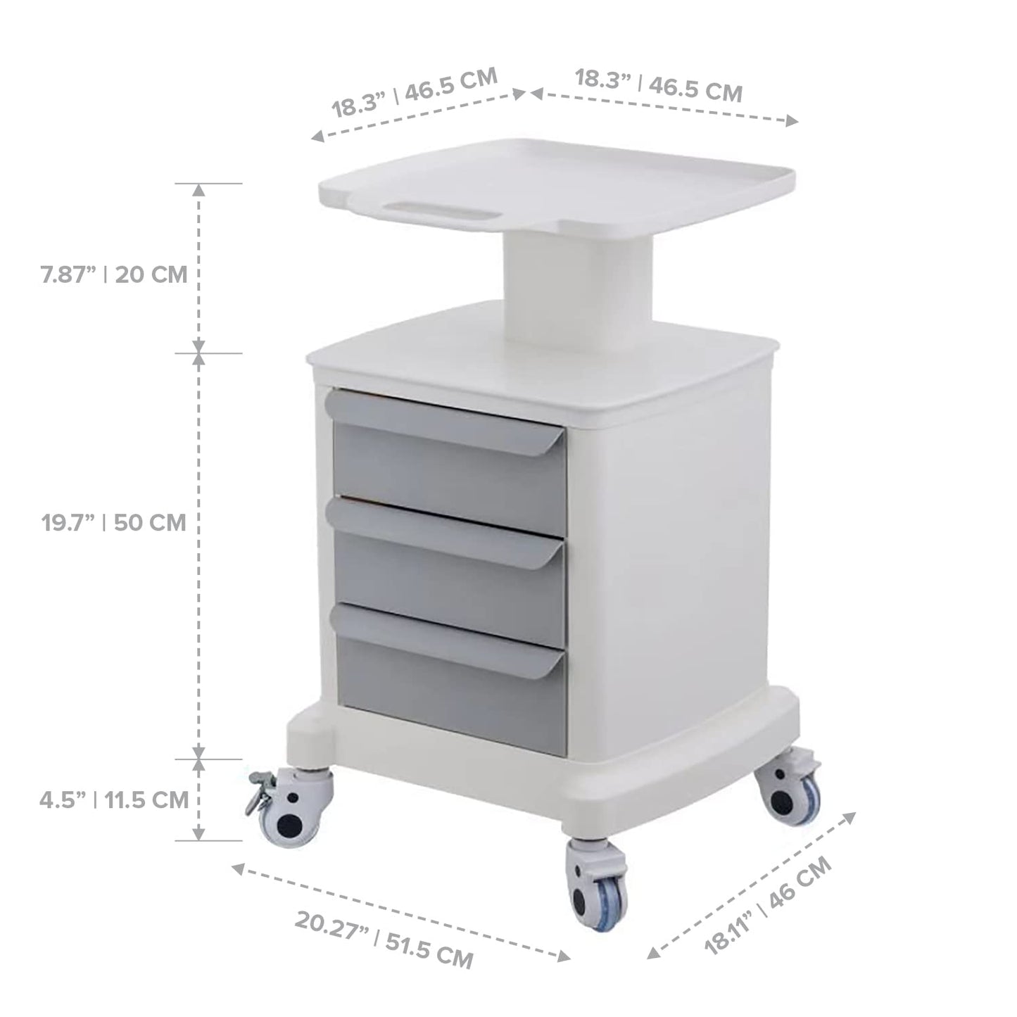 Professional-Grade 3-Drawer Utility Cart on Wheels - Trolley Cart w/ 3 Drawers & Utility Desk - Mobile Storage Cart, Cavitation Machine, Salon Supplies - Max 50kg/110lb Load…