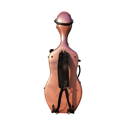 YoungMonic Braided Carbon Fiber 4/4 Cello Case with Handle Backpack Straps & Wheels Hard Shell Protective Case for 4/4 Full Size Cello for Travel & Storage Solution (Rosegold)