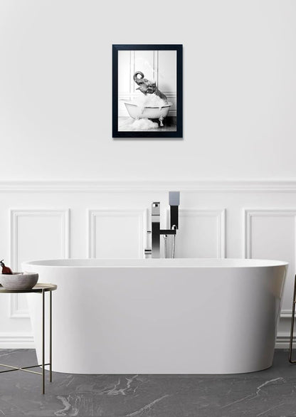 Bathroom Picture Wall Decor, Framed Black and White Bathroom Wall Art, Toilet Paper in Little Funny Raccoon's Hand Animal Canvas Print Painting
