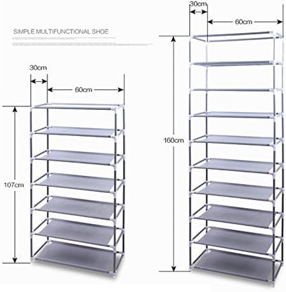 Flandre 10 27 Closet, Tiers Shoe Rack with Dustproof Cover Pair Shoe Tower Stand Sturdy Shelf Storage Organizer Cabinet