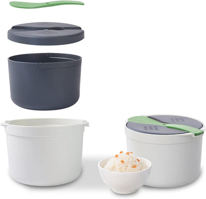 Microwave Rice Cooker Set, 2L Kitchen Cookware, Food Grade PP Material, Strainer Lid, Steaming Pot (Green)