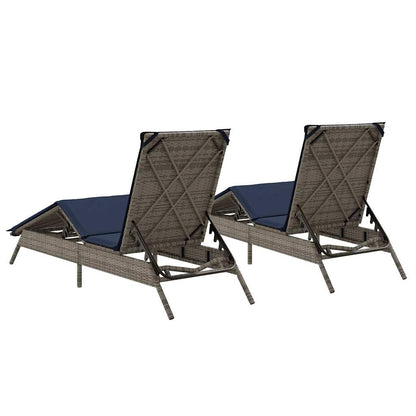 HPUYRFG Gray Poly Rattan Sun Lounger with Adjustable Backrest and Removable Cushions, Standard Size Foldable Outdoor Lounge Chair for Patio, Modern Gray Weather Resistant Sunbed