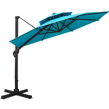 Sunnyglade 11FT Double Top Cantilever Patio Umbrella Deluxe Offset Umbrella 360° Rotation & Integrated Tilting System Heavy Duty Outdoor Umbrella for Market Garden Deck Pool Backyard Patio(Blue)