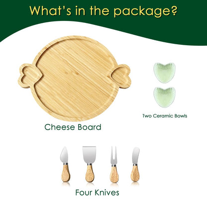 Hongsane Charcuterie Boards,Cute Bamboo Cheese Board,House Warming Gifts New Home,Wedding Bridal Shower Gift,Valentine Birthday Mother's Day for Women Mom,Round Meat Fruit Serving Tray Platter
