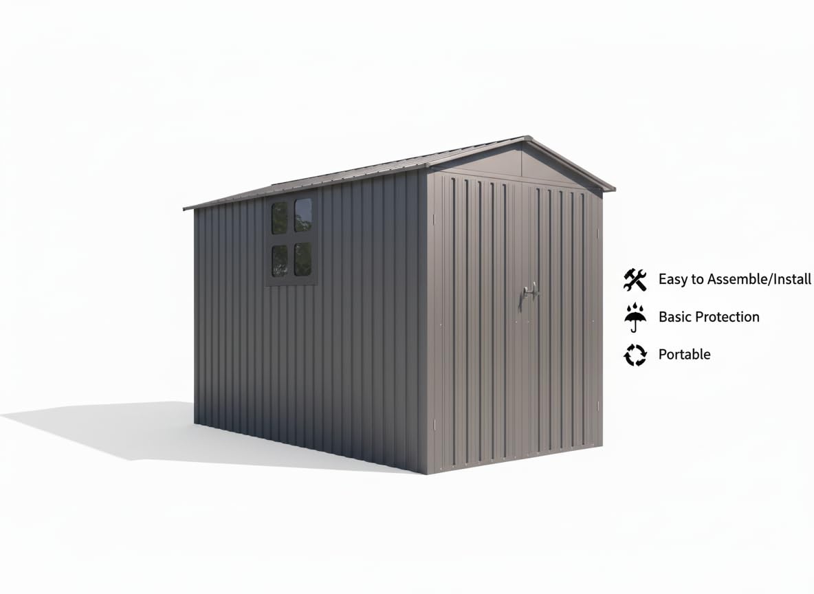 YOPTO 10x6.64 FT Metal Frame Garden Sheds with Lockable Doors and Window,Outdoor Heavy-Duty Storage Shed,w/Waterproof Roofs,for Motorcycle Bicycles Lawnmowers,Grey+White