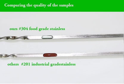 Killer's Instinct Outdoors Flat Metal Grilling Skewers Wider Thicker Stainless Steel Reusable BBQ Sticks Barbecue Skewers 14’’0.16’’0.05’’ Set of 24 Barbecue Metal Kebab Sticks For Grill