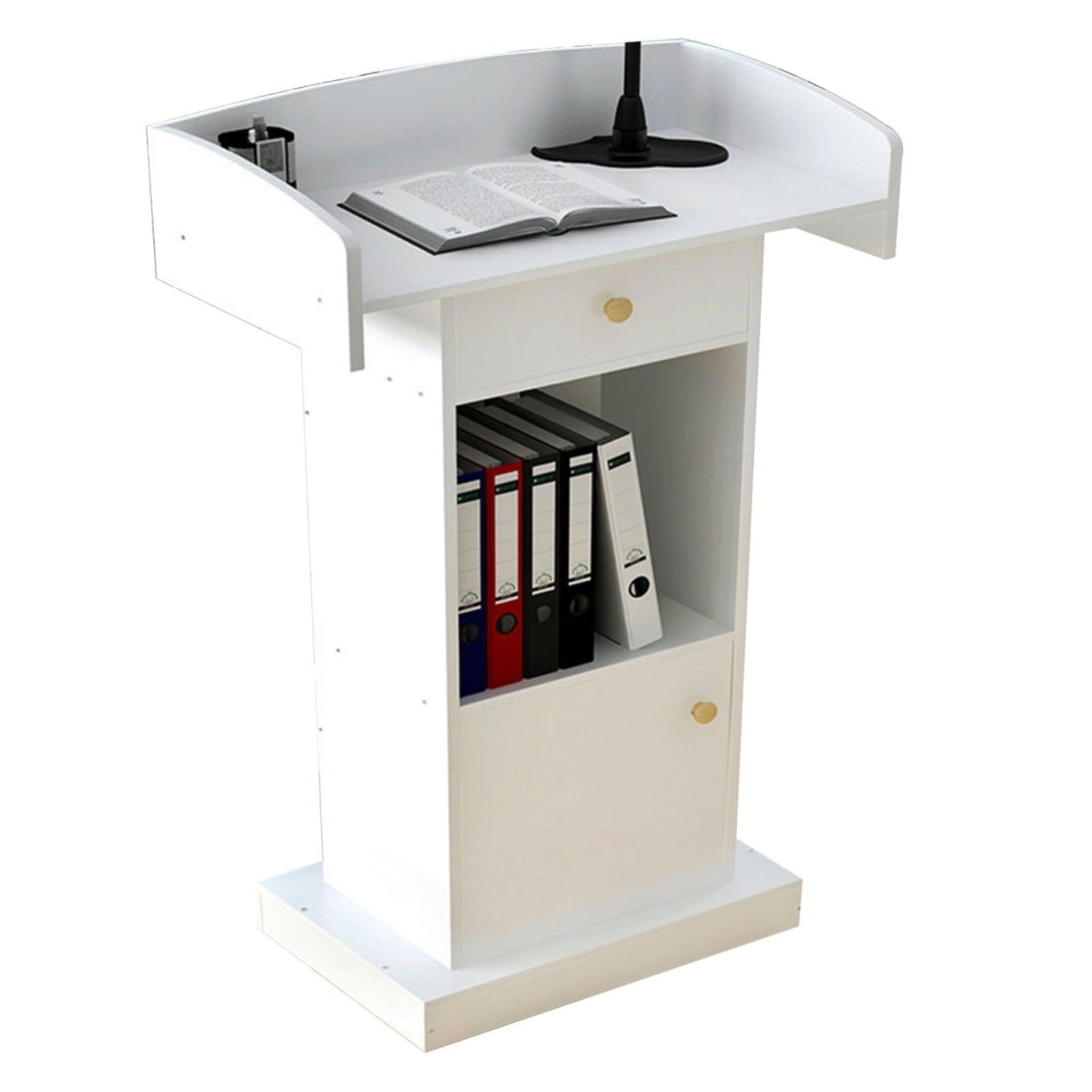 Wooden Pulpit Stand,floor Standing Church Pulpit Stand,pulpit Stand For Podium Presentations,pulpit With Wooden Heavy Duty Base With Double Storage Shelves For Classrooms,speeches,weddings(White)