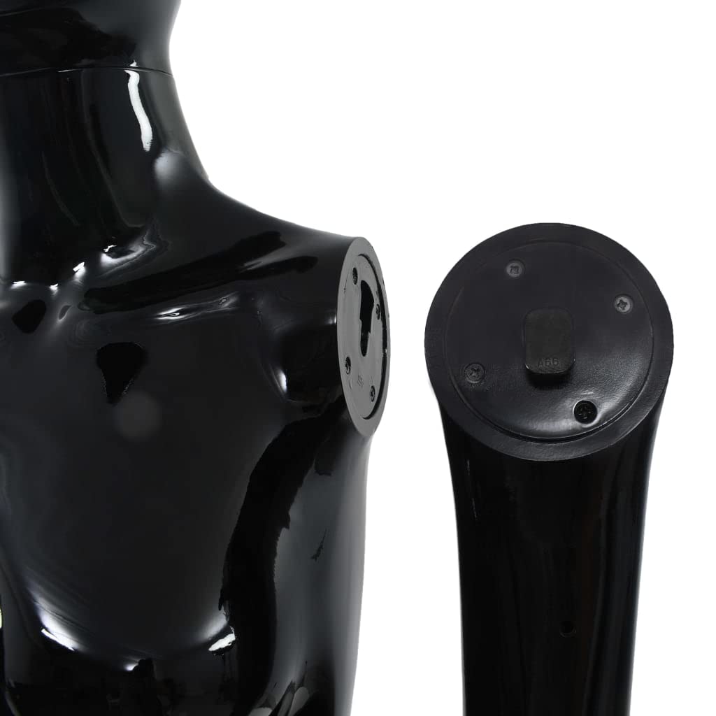 Full Body Female Mannequin, Glossy Black Retail Display Form for Clothing, Wigs, and Shoes, Adjustable Poseable Parts with Sturdy Glass Base, 68.9 Inch