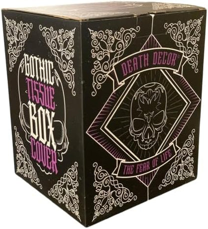Skull Tissue Box Cover Square Black, Gothic Home Decor, Fits Most Square Tissue Boxes, Office Desk Organizer
