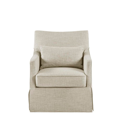 Martha Stewart London Swivel Chair - Solid Wood & Plywood, Skirted Metal Base Accent Armchair, Lumbar Pillow -Modern Classic Family Room Sofa Furniture Bedroom Lounge, 28"X31.5"X35.25", Beige Multi
