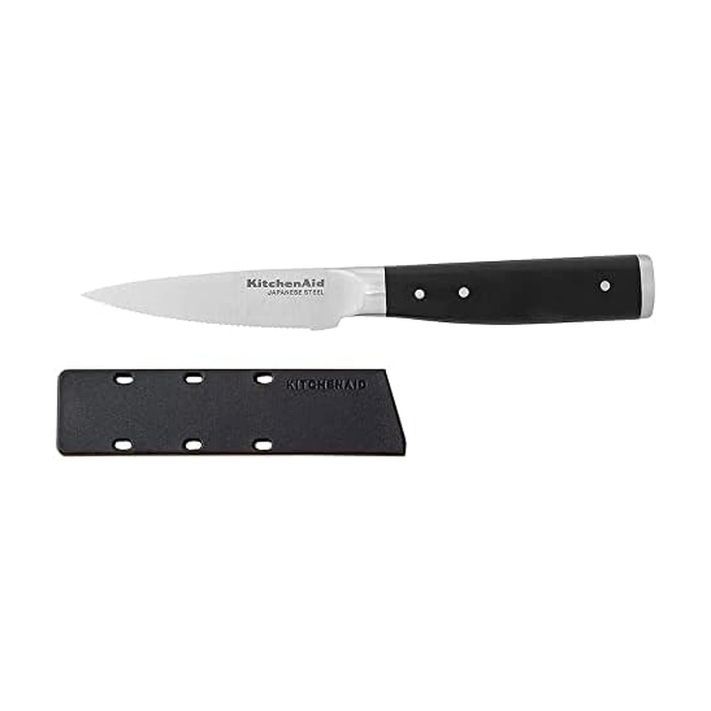 KitchenAid Gourmet Forged Triple Rivet Fine-Edge Utility Knife with Custom-Fit Blade Cover, 4.5-inch, Sharp Kitchen Knife, Japanese Stainless Steel Blade, Black