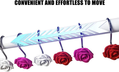 Actpe 12pcs White Rose Flower Shower Curtain Hooks, Rustproof Metal, Decorative for Bathroom, Living Room, Kid's Room