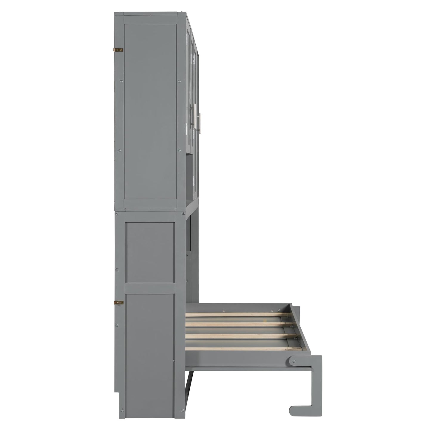 Ball & Cast Twin Size Murphy Bed,Foldable Wall Bed with Top Cabinet,Storage Shelves,Hidden Cabinet Bed Frame with Led Light and USB Port for Bedroom,Guest Room,Space Saving,No Box Spring Needed, Gray