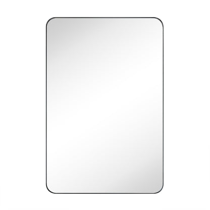 EGHOME Matt Black Rectangle Recessed Bathroom Medicine Cabinet with Mirror Stainless Steel Metal Framed Rounded Rectangular Bathroom Cabinet with Mirror 24x36''