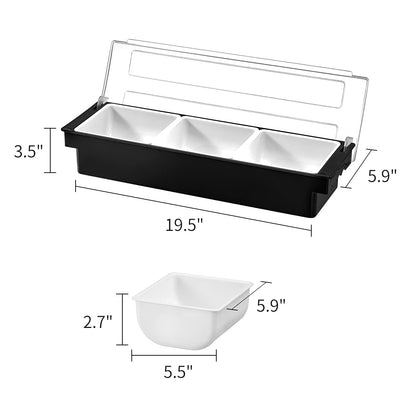 BEYLANG Ice Chilled Serving Tray Condiment Pots 3 Compartment Condiment Server Caddy (3 Compartments)