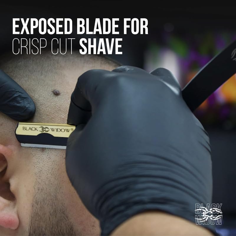 Black Widow Razor, Professional Straight Razor for Men, Safety with 10 Pack Blades (1.5mm Exposure) (Gold)