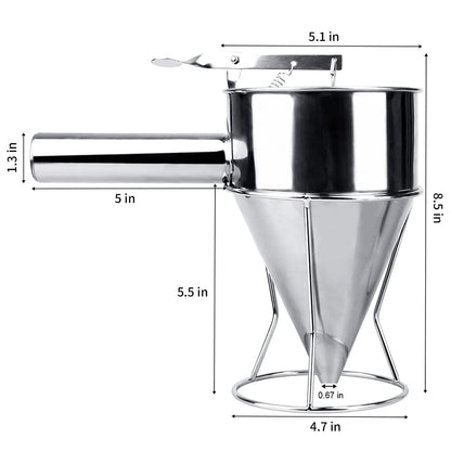 MyLifeUNIT Stainless Steel Pancake Batter Dispenser, Funnel Dispenser with Stand for Takoyaki and Baking