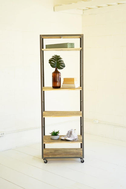KALALOU CQ7564 Tall Shelving Unit with Adjustable Recycled Wood Shelves