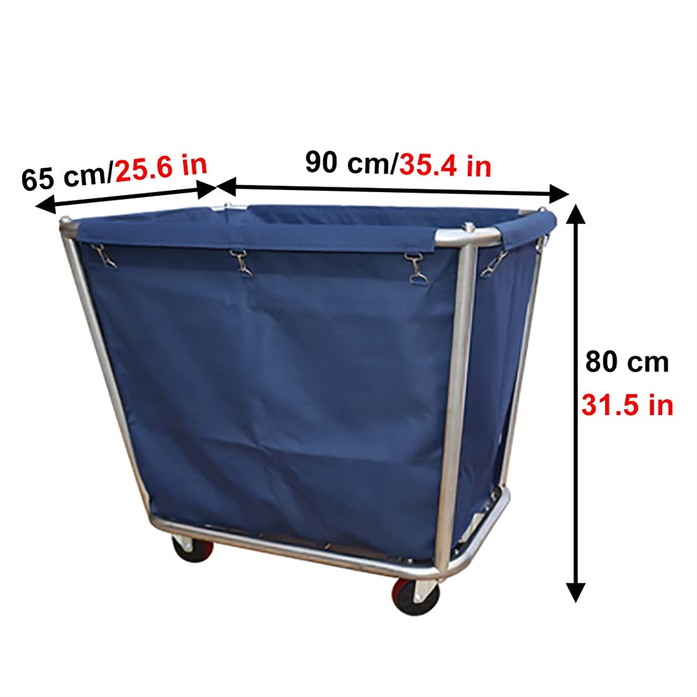 Movable Hotel Linen Cart Laundry Sorter Trolley with Removable Washable Bag Stainless Steel Frames Blue 90X65X80Cm (Blue 90X65X80Cm)