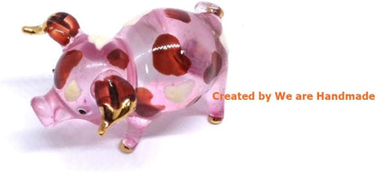Handmade Mini 2" Blown Glass Pig Figurine, Pink with 22K Gold Accents, Unique Gift Ideas and Decor No.2
