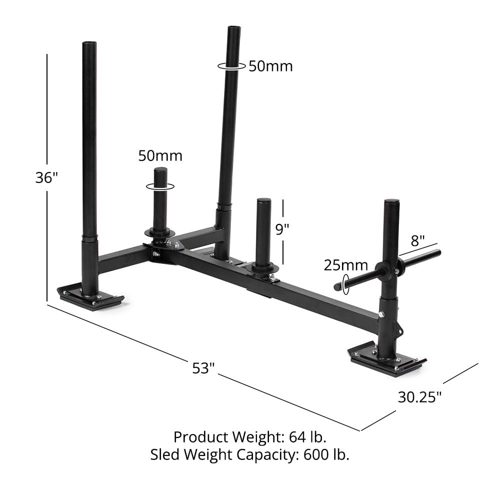 Titan Fitness High-Low Push Pull Drag Sled for Speed Training and Agility, 600 LB Capacity, Use on Grass, Turf, Concrete or Asphalt, Fits Olympic Weight Plates (Sled with (3) UHMW Plastic Ski Liners)