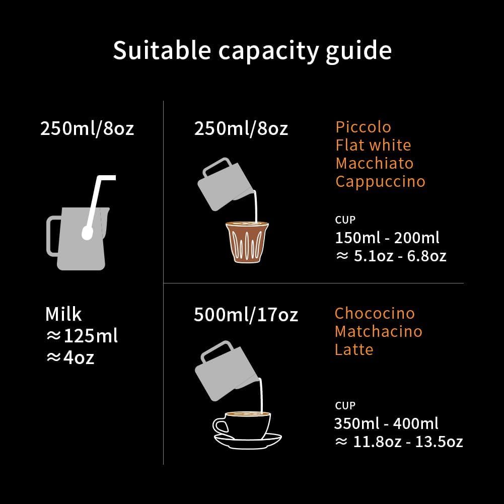 watchget Milk Frothing Pitcher 250ml/8oz Stainless Steel Espresso Steaming Pitcher Milk Coffee Cappuccino Latte Art Barista Steam Pitcher Milk Frothing Jug, White