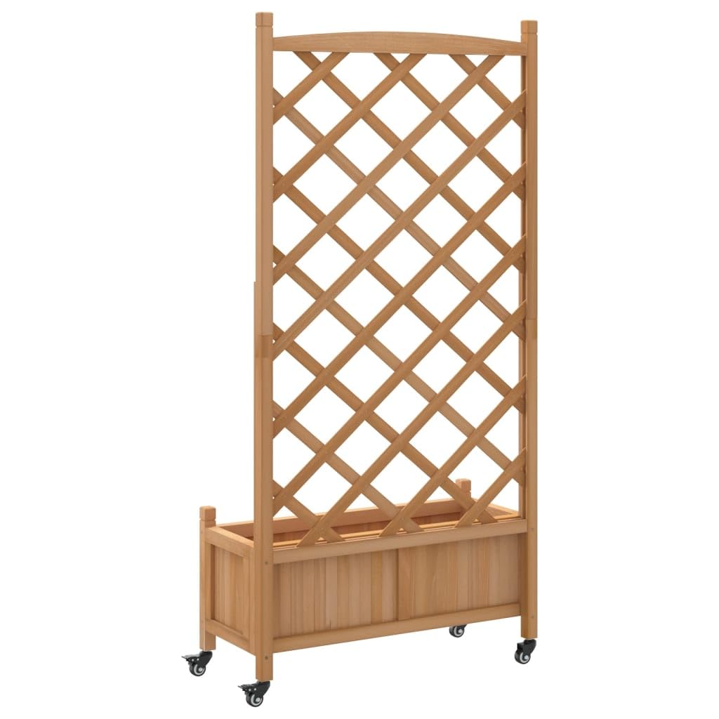 Foknhdi Brown Large Wood Planter with Trellis 62 inch Tall Elevated Plant Box on Wheels Mobile Raised Garden Bed for Climbing Vegetables Flowers Herbs Patio Balcony Outdoor