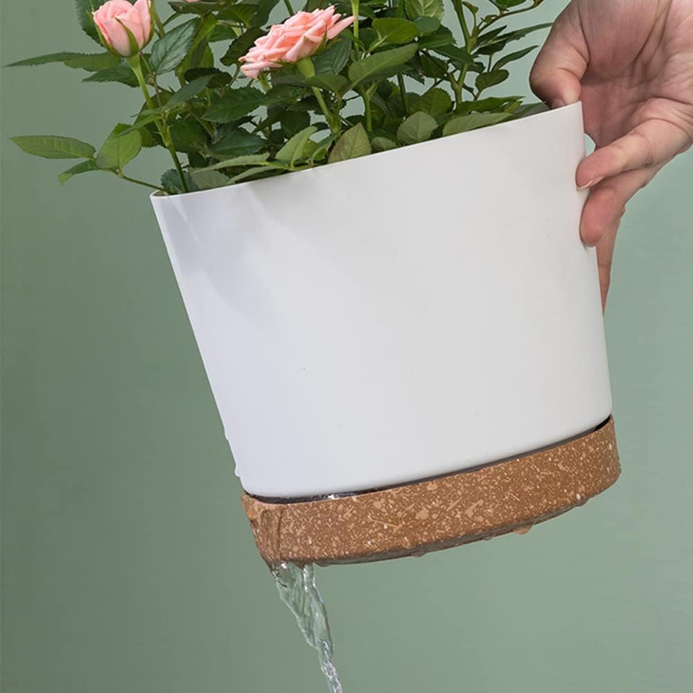 ZMTECH Plant Pots, 6.5'' Self Watering Plastic Planter with Drainage Hole, 2 Pack White Flower Pot