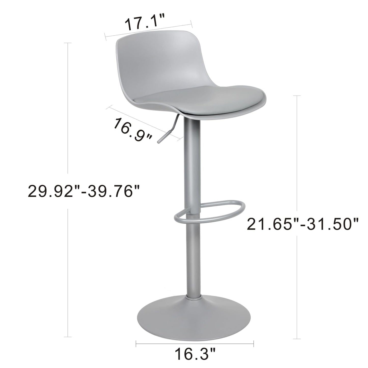 Kidol & Shellder Bar Stools Set of 4 Adjustable Counter Height Barstools Modern PU Leather Swivel Tall Bar Chairs Upholstered Bar Stool with Back for Kitchen Island（Gray）