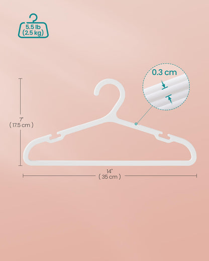 SONGMICS Kids Hangers 100 Pack, Plastic Baby Hangers for Closet, 14 x 7 Inches, for Children Aged 7-12 Years, Space-Saving, Non-Slip, Cloud White UCRP190W01
