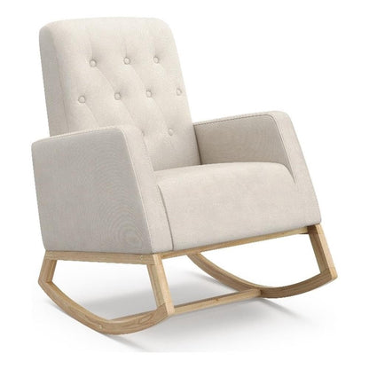 Storkcraft Northern Lights Premium Upholstered Nursery Rocking Chair (Ivory with Natural) – Stylish & Supportive Nursery Chair with Natural Wood Rocker Base, Premium Button Tufting for Classic Style