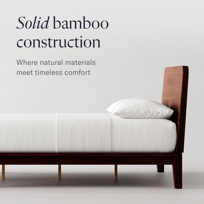DreamCloud Bamboo Platform Bed Frame - Queen - Walnut - Floating Center Support Legs - 12” Height - Easy Tool Free Set Up - Contemporary - Sturdy Wooden Support Slats - Holds Up to 800 Pounds