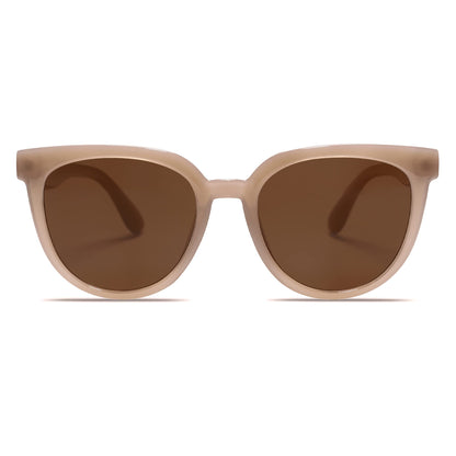 SOJOS Trendy Cat Eye Round Polarized Sunglasses for Women Fashion UV Protection Sunnies Sunglasses SJ2175, Brown Frame/Brown Lens