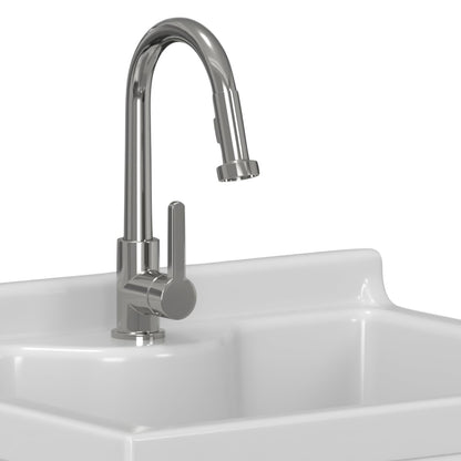 SIMPLIHOME Maile All-in-One 24 inch Wide Utility Sink and Laundry Cabinet in Pure White Finish, Transitional ABS Sink Cabinet for Laundry Rooms or Garage with High-Arch Chrome Faucet and Storage