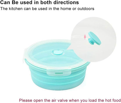 GLE2016 Collapsible Bowls, Silicone Food Storage Containers with Lids for Camping, Round Lunch Containers, Blue
