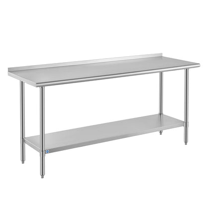 ROCKPOINT All Stainless Steel Perp Table with Backsplash 24x72 Inch, Commercial Heavy Duty Table with Stainless Legs & Adjustable Undershelf, 890 lb Capacity for Restaurant,Home and Outdoor Kitchens