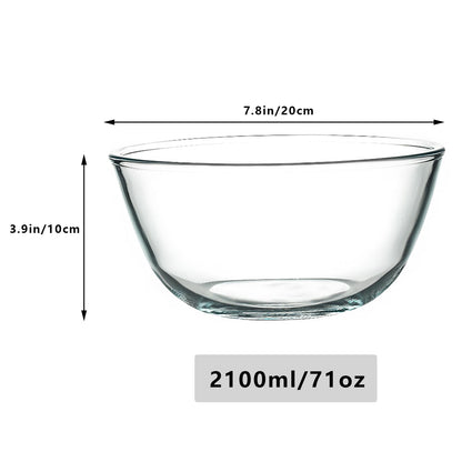 TRBIDRBO 2 Pack 7.8 in Deep Mixing Bowls Glass Salad Bowl Round Glass Serving Bowls for Cooking Baking Prepping Dishwasher & Microwave & Oven Safe, 71oz Breads Proofing Bowl