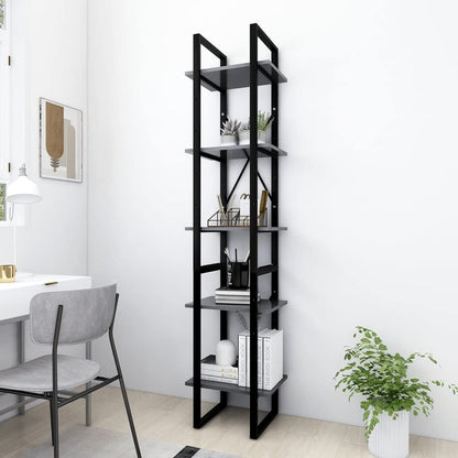 Kalmrek 5-Tier Book Cabinet Gray Engineered Wood with Metal Frame 15.7"x11.8"x68.9" Bookshelf Storage Organizer Display Rack for Home Office Living Room Library