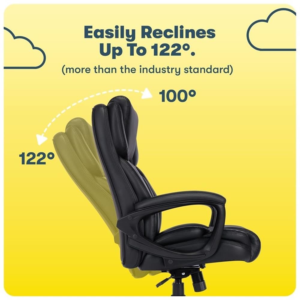 Pemberly Row Executive Office Chair, Space Black Bonded Leather Upholstery, Adjustable Ergonomic Design with Lumbar Support, Padded Armrests, Heavy-Duty Base, Rolling Casters, Home or Office Use