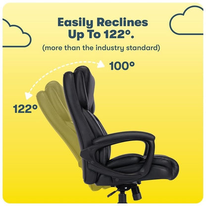 Pemberly Row Executive Office Chair, Space Black Bonded Leather Upholstery, Adjustable Ergonomic Design with Lumbar Support, Padded Armrests, Heavy-Duty Base, Rolling Casters, Home or Office Use