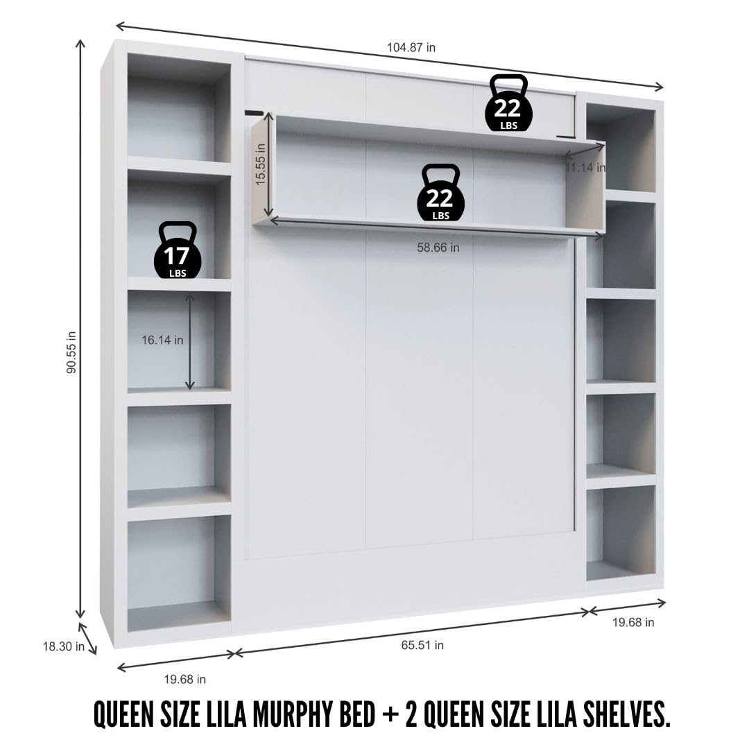 Oakland Living Easy-Lift Queen Murphy Wall Bed in Black with Two Bookshelves
