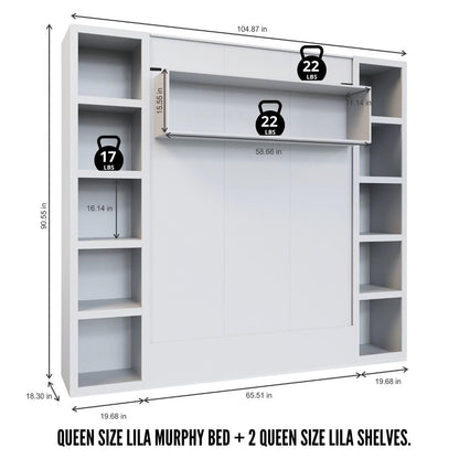 Oakland Living Easy-Lift Queen Murphy Wall Bed in Black with Two Bookshelves