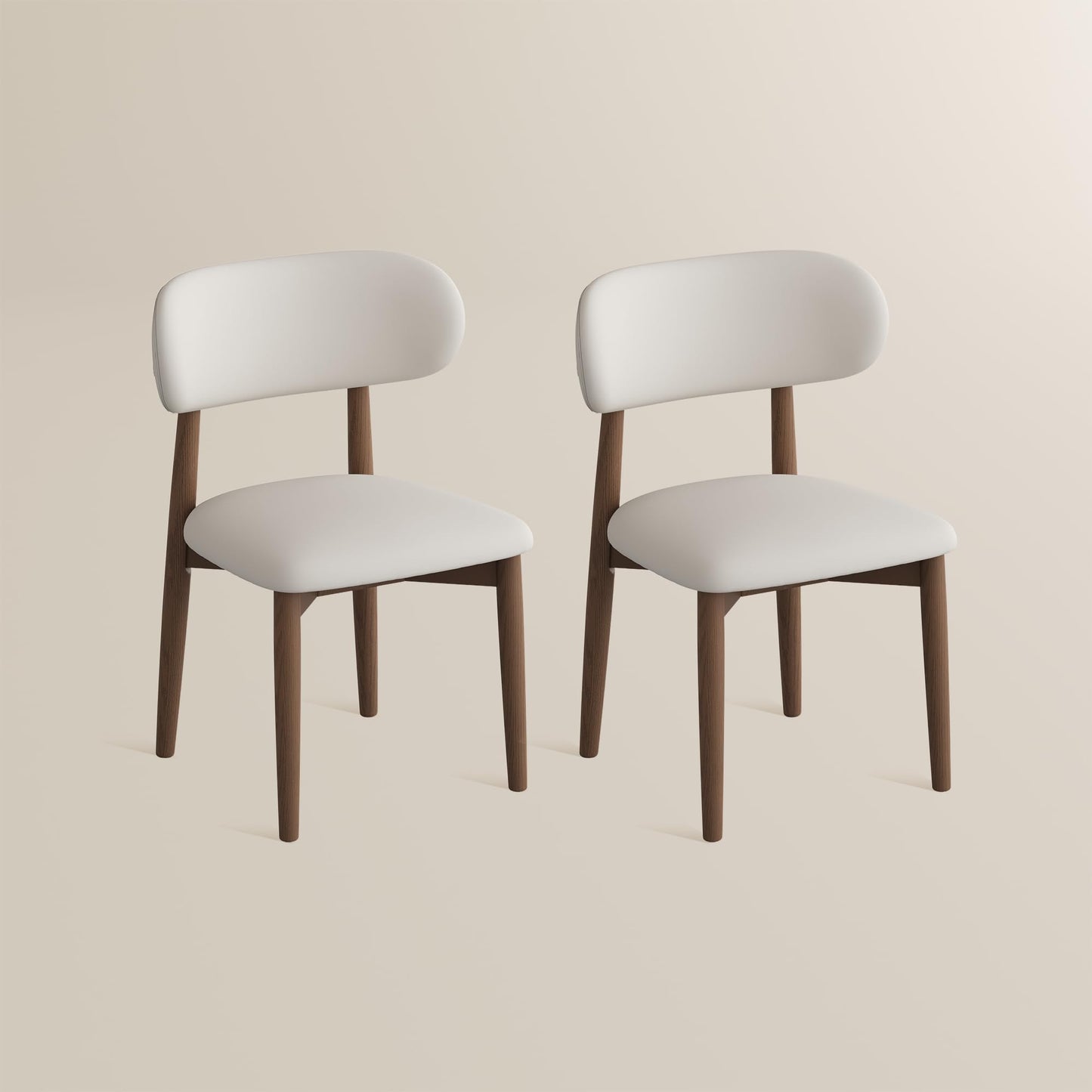POVISON Modern Dining Chairs Set of 2, Armless PU Leather Dining Chair with PU Cushions and Dark Walnut-Coloured Ash Wood