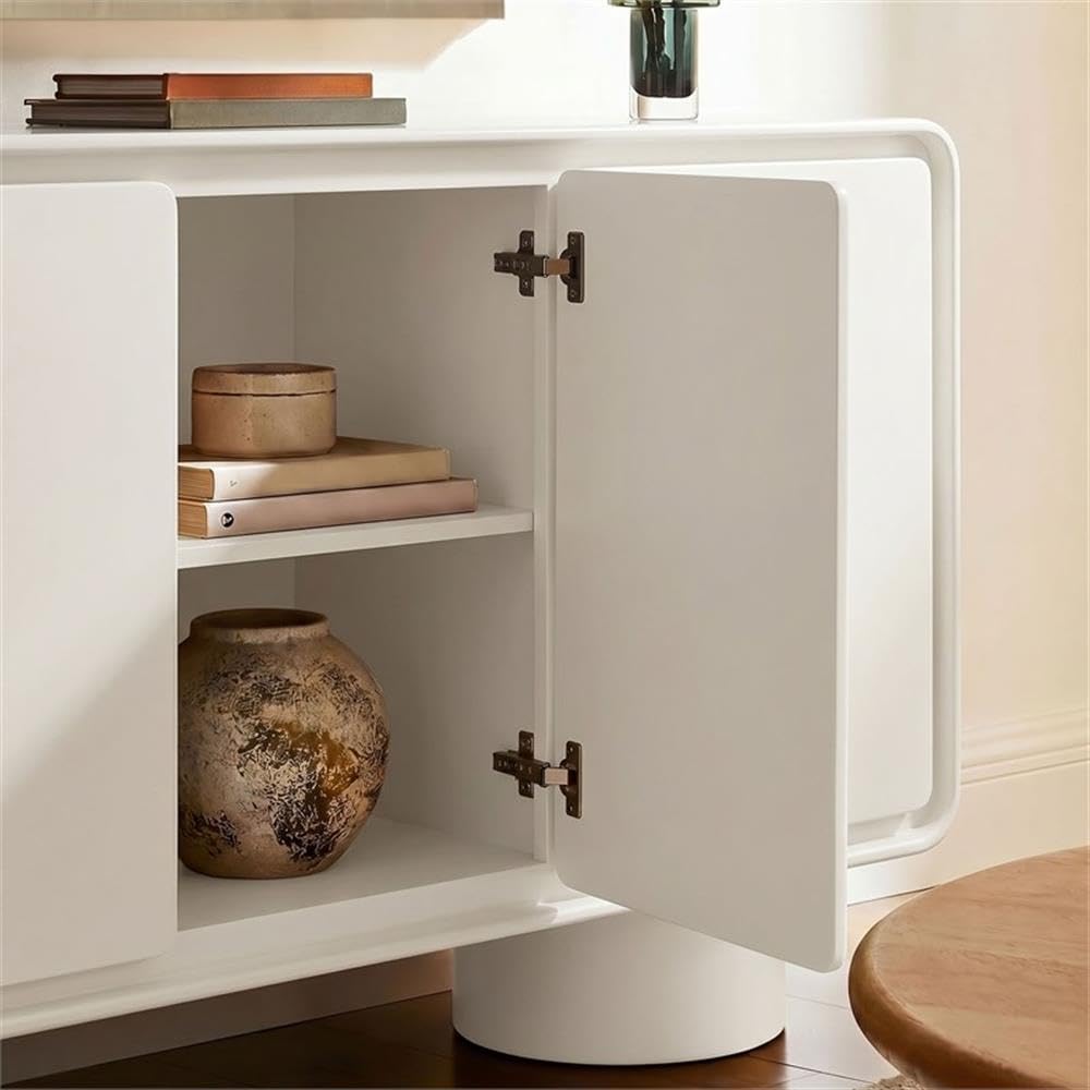 Modway Lumo Modern Sculptural 3 Door Accent Cabinet in White – Rounded Edge Storage Cabinet for Living Room or Entryway – 55 Inch Contemporary Sideboard with Concealed Storage